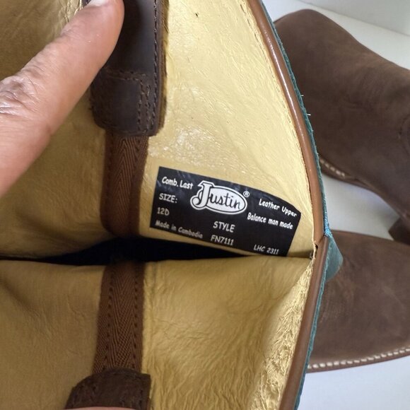Justin‎ Big Bucks 11” Western Square Toe Walnut Boots Men Size 12D NEW Vibram - Picture 9 of 14